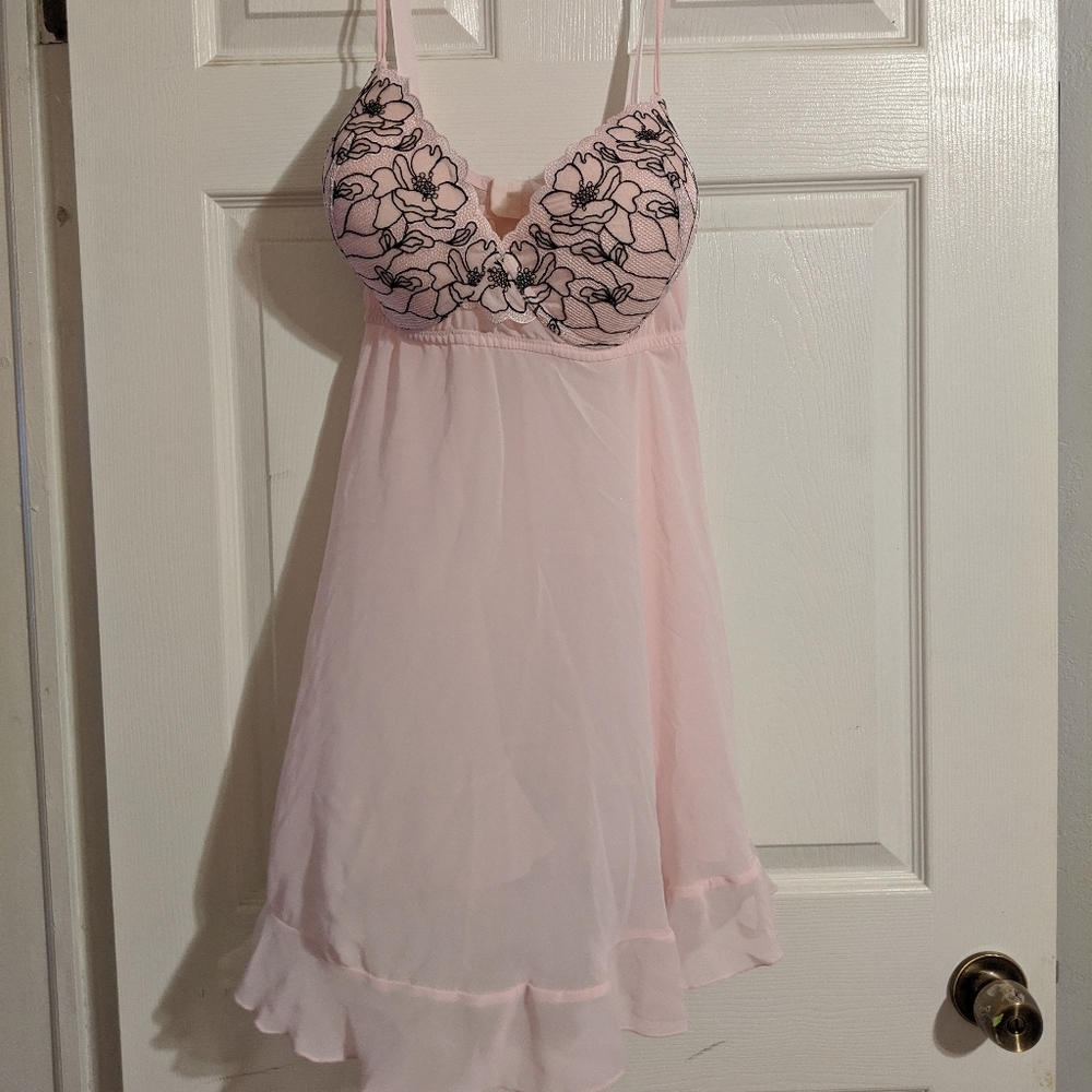 Pink and black lace nighty